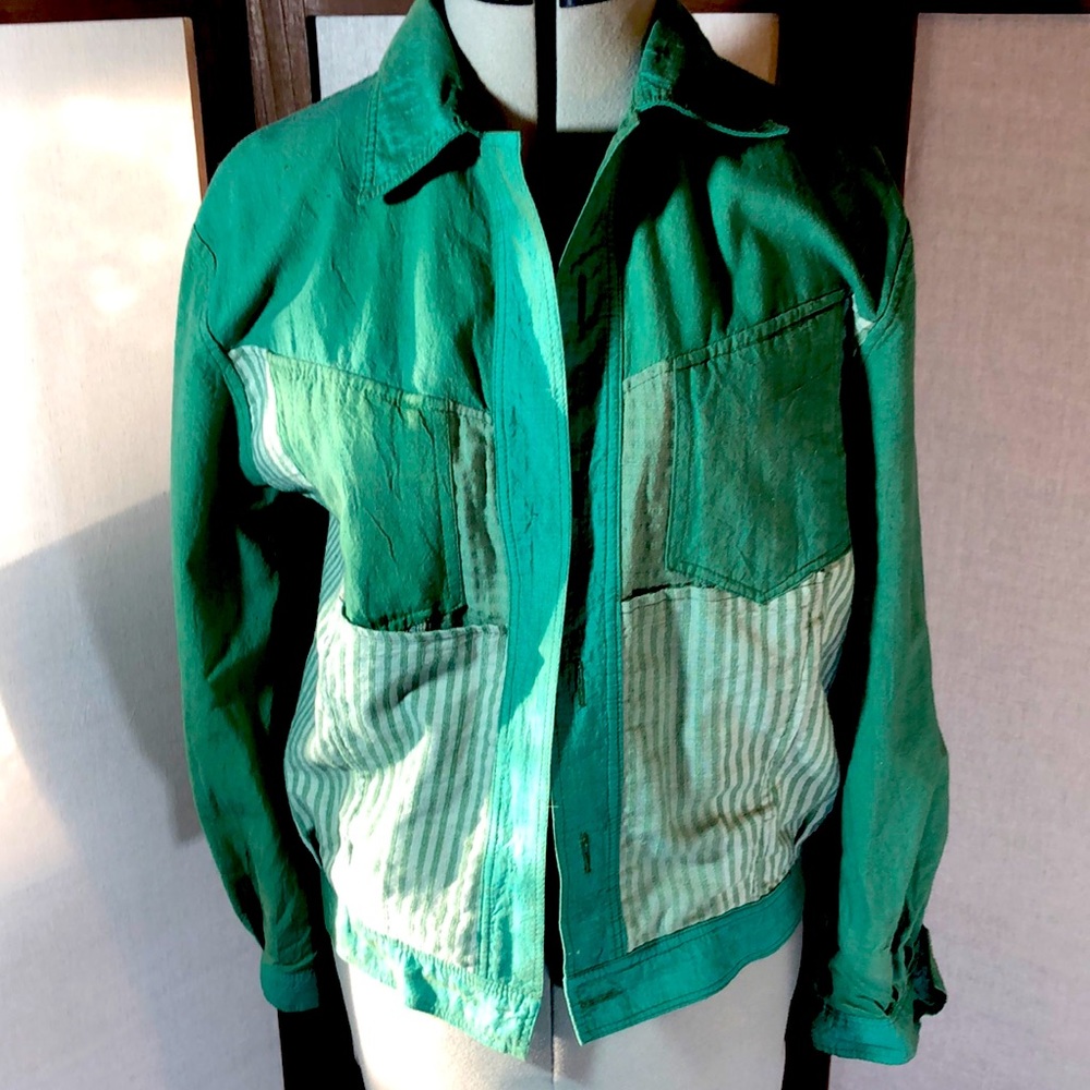 Nadya Green patchwork jacket that is jeans style/lots of pockets/XS
